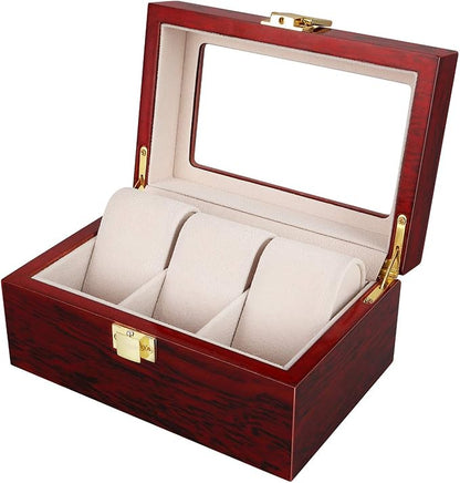 Uten 3 Slots Watch Box Storage Case Organizer Jewellery Display Wooden for Men Women