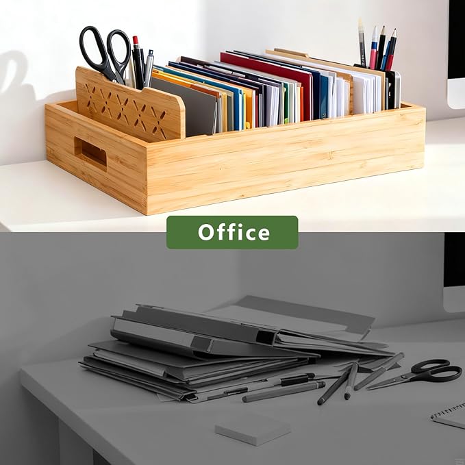 Bamboo Drawer Organizer Boxes, Natural Bamboo Storage Tray Drawer Organizer Set, Kitchen Utensil Holder & Cutlery Tray with 5 Custom Adjustable Dividers Cutlery Tray Drawer Dividers for Flatware