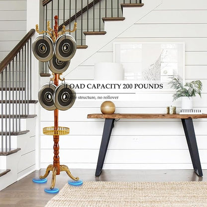 Wood Coat Rack Freestanding, Natural Coats Tree Stand with 14 Hooks, 73" Sturdy and Easy Assembly Coat Rack Stand for Entryway, Hallway, Bedroom, Bags, Hats (With storage tray-Golden)