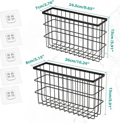 2 Pack Cabinet Door Organizer,Self Adhesive Lid Organizers Inside Cabinet Storage Boxes,Hanging Storage Basket Organizer Wall Mounted Pantry Caddy Cup Holder for Kitchen,Fridge,Bathroom (Black)