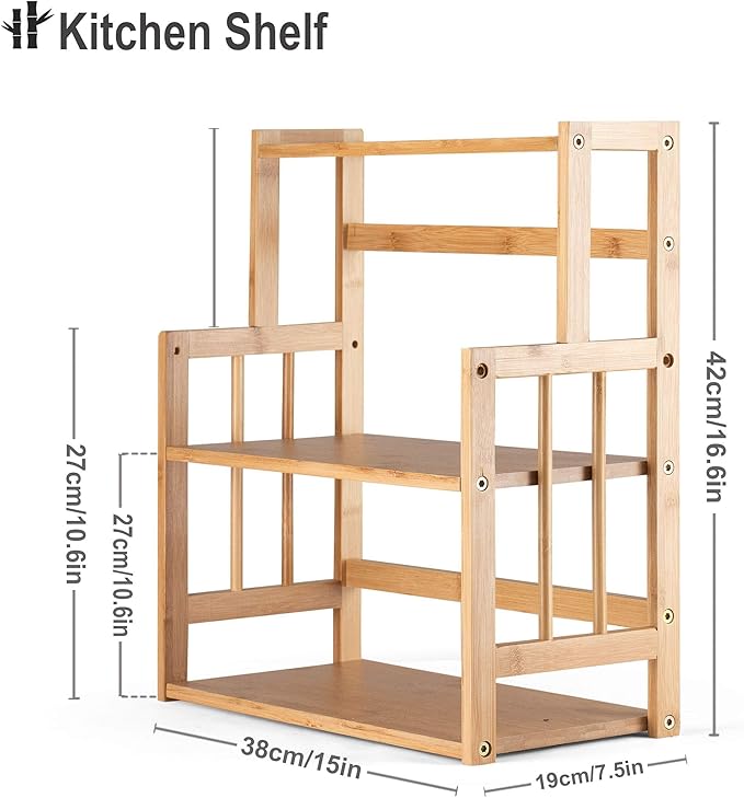 HYNAWIN Bamboo Spice Rack 3-Tier Kitchen Countertop Organizer, Adjustable Shelf Pantry Storage Stand for Herbs, Jars, and Bottles