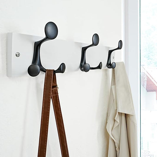 SKOLOO 17-Inch White Wood Coat Rack Wall Mount with 3 Triple Hooks - Ideal for Family Entrances, Classrooms, and Pet Supplies Storage - Perfect Coat Hooks for Wall