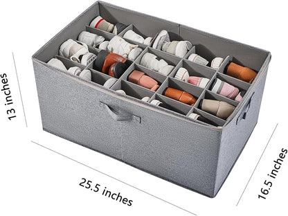 Shoe Storage Organizer for Closet, Shoe Box Organizer, Space Saving Foldable Shoe Rack, Shoe Storage Cabinet with Clear Cover and Reinforced Handles, Fits 20 Pairs, Grey