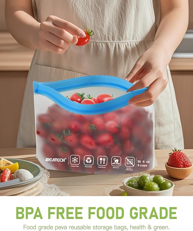 IDEATECH 10Pack Reusable Snack Bags Dishwasher Safe, BPA Free Food Storage Freezer Bags, Small Reusable Resealable Baggies for Cookies, Candy (10Snack, Grey)