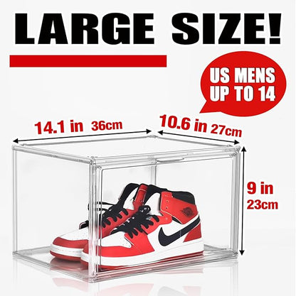 EZJOB 10 Pack Acrylic Shoe Boxes, Sneaker Display Case Size 14, Clear Shoe Organizer Stackable Plastic Stackable Storage Box Handbag Purse Organizer Shoes with Magenetic Lid
