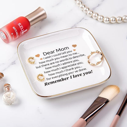 Kaidouma Mom Birthday Gifts - Ceramic Ring Dish Jewelry Plate Trinket Tray - Mother's Day & for Mom - Remember I Love You
