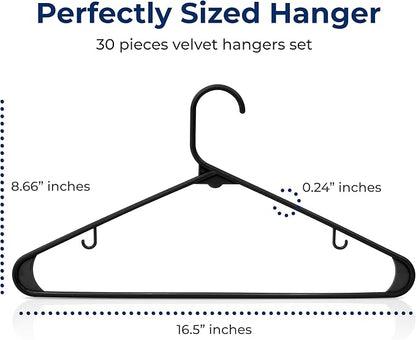 SereneLife 30 Pack Plastic Hangers, Non-Slip, Space-Saving Closet Organizers, Durable and Strong for Shirts, Sweaters, Hoodies, Kids Clothes & Dresses, Ultra-Thin, Lightweight