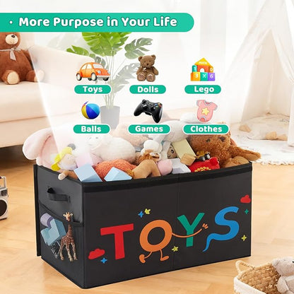 Large Toy Box, 83L Sturdy Collapsible Storage with Lid, 25"x13"x16" Kids Storage Organizer, Toy Chest Bin Baskets for Boys Girls,for Nursery,Bedroom,Playroom,Living Room,Toddlers Toybox(Black)