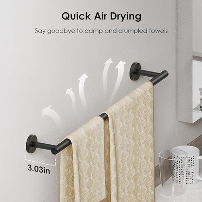FORIOUS Towel Bar for Bathroom Wall Mounted, 304 Stainless Steel Towel Racks Includes Wall Mounting Hardware, Suitable for Bathroom, RV (Matte Black, 9 Inch)