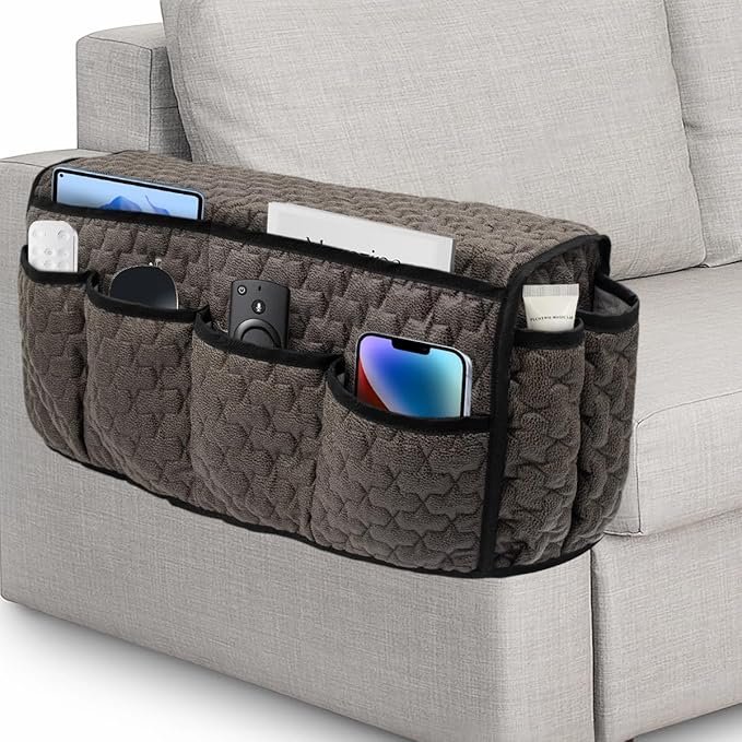 HADEEONG Remote Control Holder, Non Slip Bedside Caddy TV Remote Holder Armchair Caddy, Recliner Armrest Organizer with 14 Pockets for Cell Phone TV Remote Control Magazines