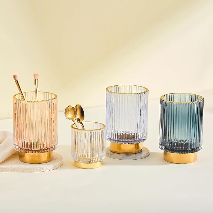 LEICURACE Makeup Brush Holder Organizer,Toothbrush Holders,Desk Pen Pencil Holder,Multifunctional Vintage Glass Brush Cup(A3-27-US)