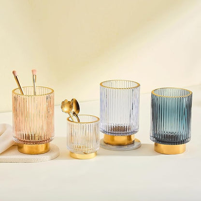 LEICURACE Makeup Brush Holder Organizer,Toothbrush Holders,Desk Pen Pencil Holder,Multifunctional Vintage Glass Brush Cup(A3-27-US)