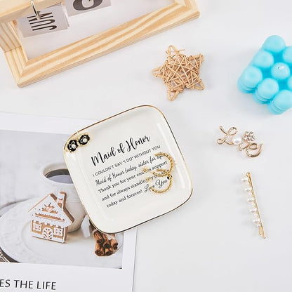 COZITED Maid of Honor Gifts Ring Jewelry Dish - Maid of Honor Today, Sister for Life, Bridesmaid Proposal Gifts for Wedding Day Matron of Honor Gifts from Bride