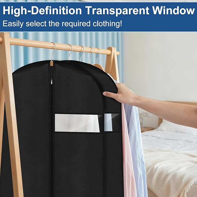 Dress Bags for Gowns,60" Long Dress Garment Bag, Garment Bags for Hanging Clothes,Dress Cover with Clear Window for Women's Coats, Formal Gowns, and Evening Dresses (Black)