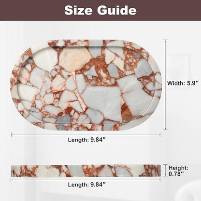 Red Marble Oval Tray 10x6 Inch - Vanity & Bathroom Organizer, Jewelry Dish, Coffee Table Decor - Natural Stone Desktop Catchall