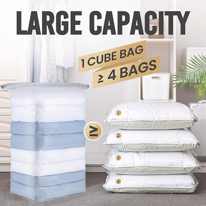 TAILI 8 Pack Vacuum Storage Bags, Jumbo Cube (31x40x15 Inch), Large Vacuum Seal Bags for Bedding, Comforters, Blankets, Clothing, Closet Space Saving, Clear