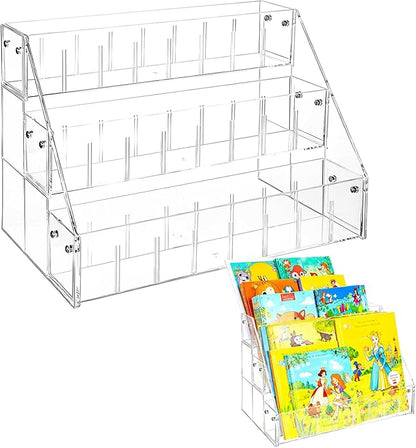 Small Bookshelf 3-Tier Clear Acrylic Book Display Organizer Front Facing Toddler Montessori Style Book Shelf Durable Bookcase for Nursery Room, Playroom, Classroom, and Reading Corner