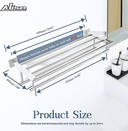 Alise Towel Rack,Towel Holder Towel Shelf with Double Towel Bars for Bathroom Lavatory,24 Inch SUS 304 Stainless Steel Wall Mount Towel Hanger,Polished Chrome