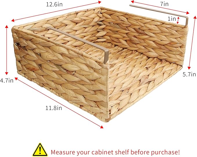 Under Desk Water Hyacinth Storage Baskets, Pantry Organizers and Storage, Wicker Shelf Organizer Basket, Under Cabinet Tea Bag Organizer, Under Sink Organizer