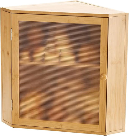 VEVOR Corner Bread Box for Kitchen Counter, Double Layer Large Capacity Bamboo Bread Storage Container, Farmhouse Wooden Breadbox for Homemade Bread, Storage Holder Bin with Acrylic Wavy Door, Natural