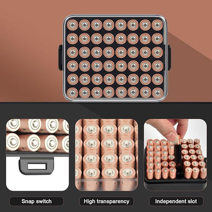 ALCYON Battery Organizer Storage Case, Battery Vault Box Container for 48pcs AAA Batteries, Plastic Clear Protective Battery Holder for Travelling/Home/Office (Black, Small)