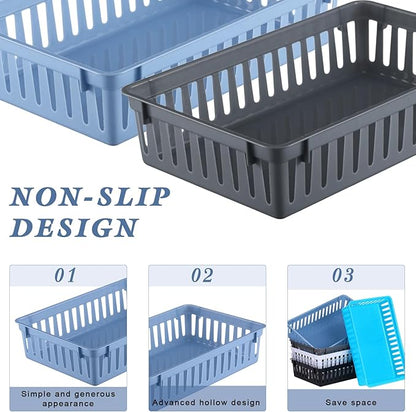 Wenqik Set of 12 Plastic Baskets for Organizing 10.24 x 6.5 x 2.36 Inch Rectangular Trays Plastic Organizer Bins Rectangle for Desk Organization (Multi Color)