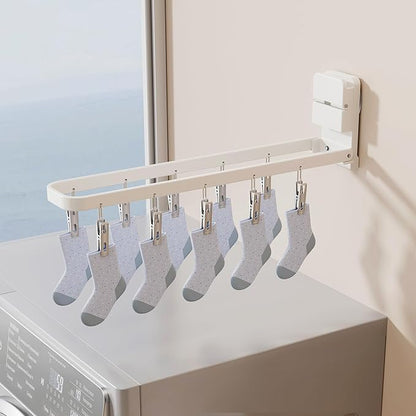 2 Pack Wall Mounted Suction Cup Clothes Drying Rack with 20 Clips, Portable & Collapsible Sock Hanger for Drying Socks, Bras, Underwear, Baby Clothes,Towels