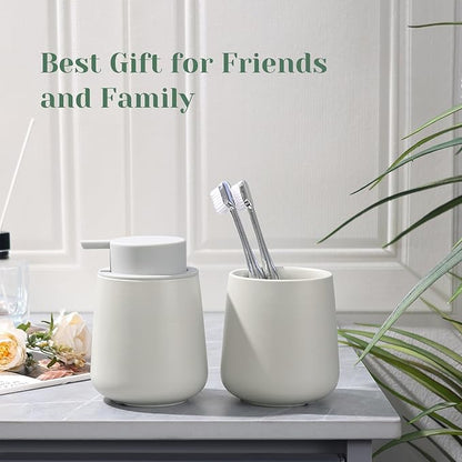 INGOFIN 12 oz Ceramic Toothbrush Holder, Toothpaste Holder and Cup for Bathroom Vanity and Countertop, Organizer for Cosmetic, Makeup, Office Pencils, for Hotel and Apartment, Light Grey