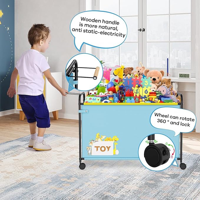 180L Kids Extra Large Toy Box with Wheels for Boys Girls, 31.5" x 15.7" x 23.2" Big Toy Chest with Handle, Toy Storage Organizer for Living Room Area, Stuffed Animals, Clothes(Blue, 1PC)