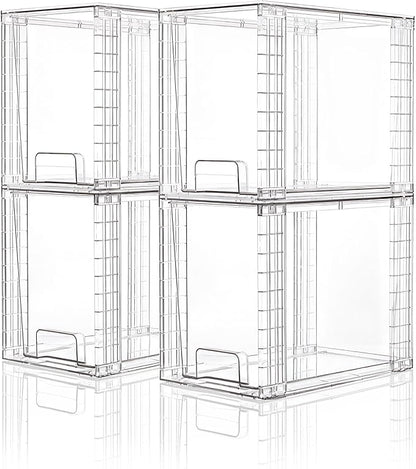 High Clear Stackable Storage Drawers(4 Pack), High-strength Plastic Organizer Bins with Handles for Skincare Bathroom Cabinet Vanity Undersink Kitchen Pantry BPA-Free Storage Containers