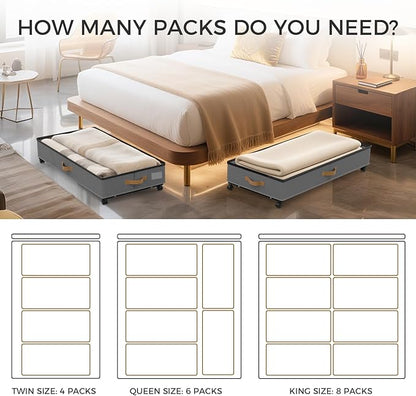 BETBEM Under Bed Storage with Wheels 2-Pack, 75L XXL Under the Bed Storage Containers Large, 12" Tall Adjustable Storage for Underbed with Lids, Rolling for Shoes, Clothes, Blankets (Grey)