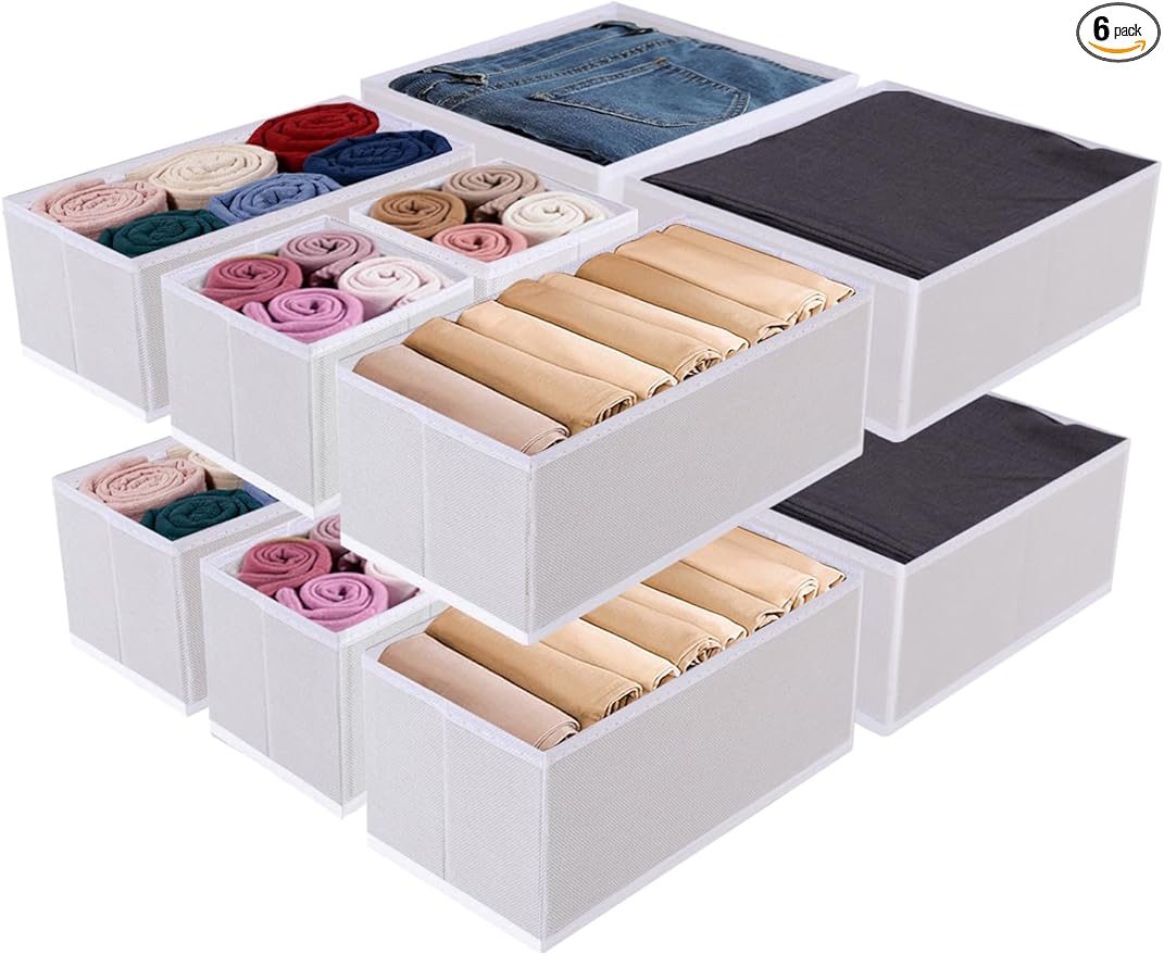 Drawer Organizer Set for Baby Clothes, Nursery Dresser Storage, Closet Dividers for Socks, Underwear, Bra (White, 12 pcs)