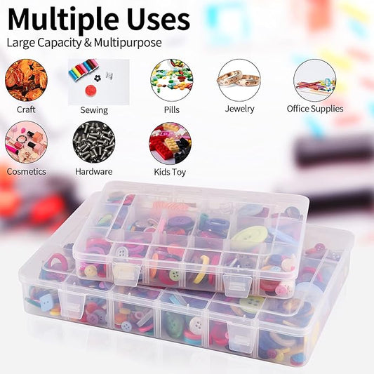 18 Grids Plastic Organizer Box with Dividers, Clear Compartment Container Storage for Washi Tapes Beads Crafts Jewelry Fishing Tackles, Size10.8 x 7.7 x 1.7 in