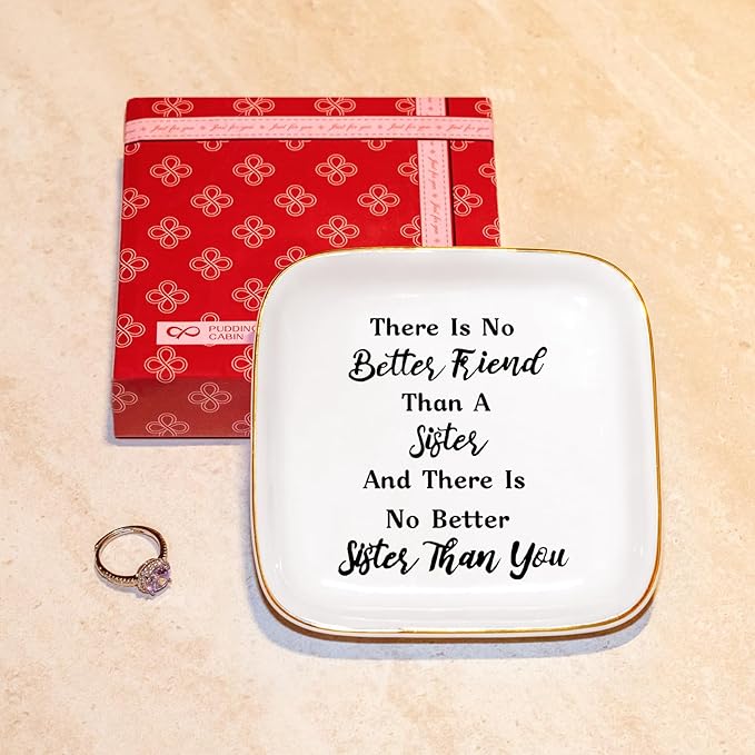 PUDDING CABIN Sister Gifts from Sister Soul Sisters Birthday Gifts for Women Funny Sis Jewelry Dish Adult Sister In Law Gifts