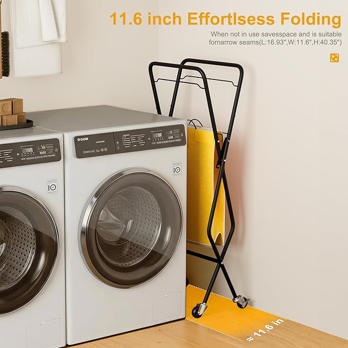 Convenient Laundry Basket with Wheels,36" High Easy Rolling Laundry Cart with Wheels,Heavy Duty Dirty Clothes Laundry Hamper with Handles Removable Bag for Seniors,Folding Metal Frame/Yellow/98L