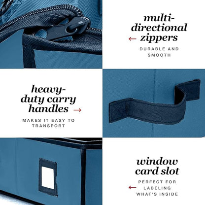 Premium Wrapping Paper Organizer Storage | Gift Wrap Holder with Extra Pockets for Christmas Decorations, Reinforced Handles, Heavy Duty, Ultra-Durable, Tear-Proof Fabric - Fits Up to 27 Rolls (Blue)