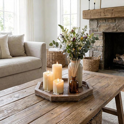 Large Wood Trays Home Decor Farmhouse Candle Holder Plate for Coffee Table Rustic Wooden Decorative Tray Vintage Table Centerpiece for Living Room Kitchen Counter Decor and Bathroom Accessories Trays