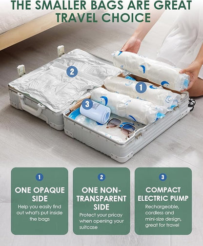 Vacuum Storage Bags with Electric Pump, 12 Pack Vacuum Sealed Bag with 1500mAh Rechargeable Battery for Clothes, Blanket, Duvets, Pillows, Comforters, Travel