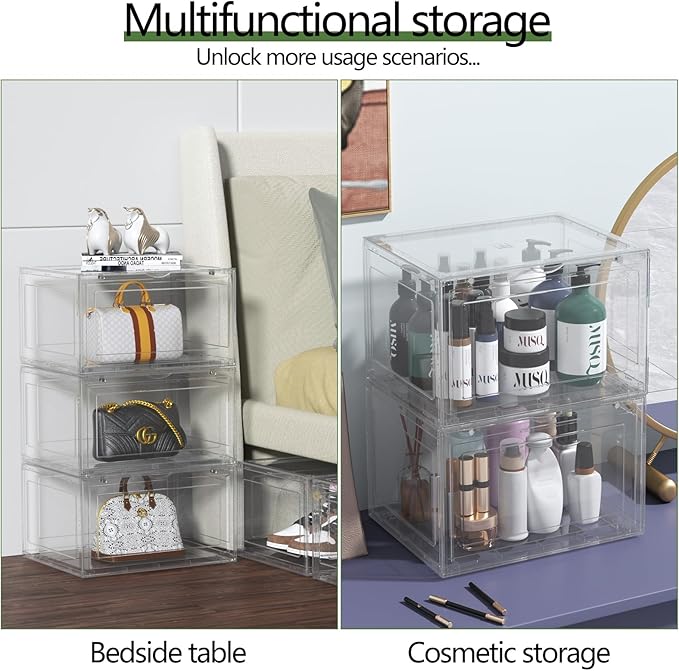 Afromy Shoe Storage Boxes Organizers Clear Plastic Stackable 6 Pack, Sneaker Containers for Entryway, Closet, Under Bed