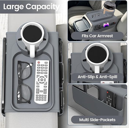 PANZIYU Couch Cup Holder Tray, Silicone Sofa Armrest organizer with Assesory Side Pockets for storage Remotes, Cell-phone,Tablet or Snack, Anti-Spill and Anti-Slip Couch Drink Holder Caddy(Gray)