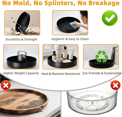 Metal Lazy Susan Organizer, 12 Inch Anti-Rust Turntable for Cabinet, Kitchen, Dining Table, Bathroom – Rotating Spice Rack, Spinner Storage, Round Carousel Organizer for Countertop Black