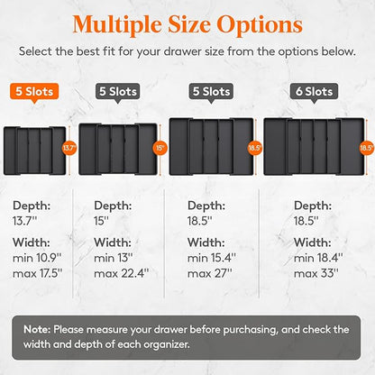 Lifewit Utensil Organizer for Kitchen Drawers, Expandable Cooking Utensil Tray, Adjustable Cutlery Silverware Flatware Holder, Plastic Spatula Tools and Gadgets Storage Divider, Black, 11"-18" x 14"