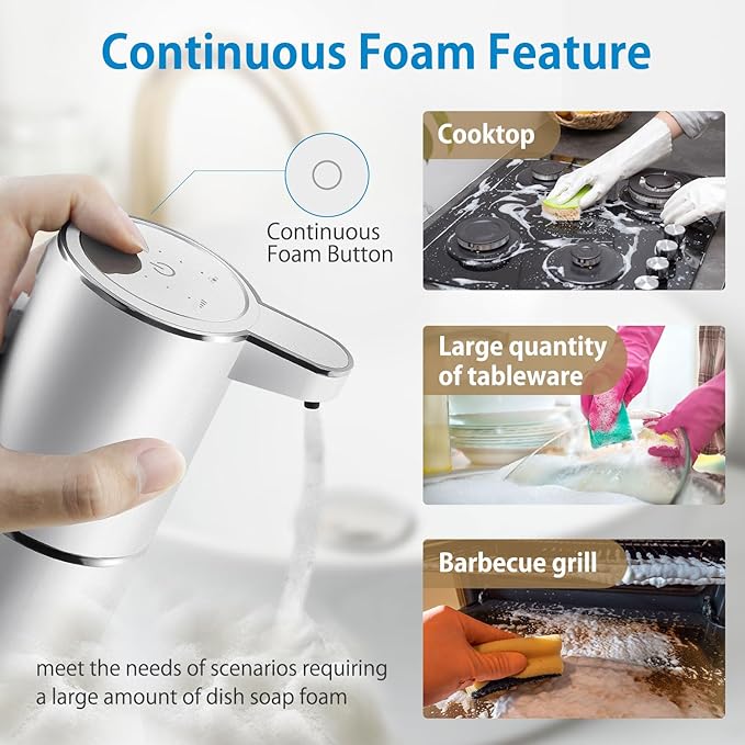 Gotofine Automatic Foaming Soap Dispenser,4-Level Adjustable Foam, Wall Mount, USB Rechargeable,12.8oz/ 380ml,Touchless Hand & Dish Soap Dispenser for Bathroom, Kitchen,Hotel, Restaurant