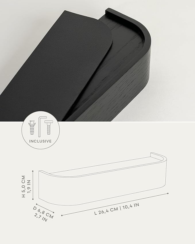 Kazai.® Key Holder 'Toke' | Minimalist Key Hook Design from Berlin | Modern Key Holder Wall Mount with Wooden Shelf | Key Rack for Wall as Entryway Organizer | Oak, Black