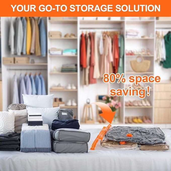 AGPTEK 16 Pack Vacuum Storage Bags(4 Jumbo/Large/Medium/Small) Compression Storage Bags for Blankets Clothes, Space Saver Vacuum Seal Bags for Clothing Bedding Travelling Luggage(Electric Pump)