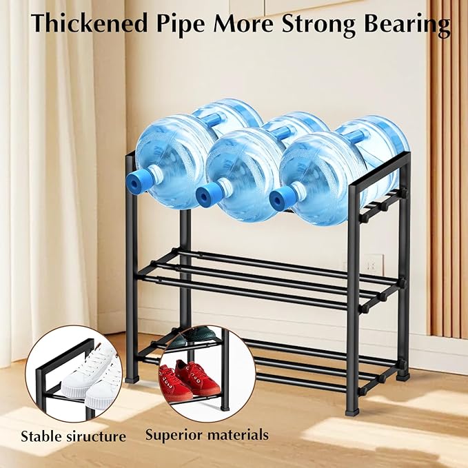 3-Tier Expandable Shoe Rack, 【17“-41“ 】Metal Shoe Shelf Organizer Storage, Adjustable Shoe Shelf Storage Organizer for Entryway/Closet, Space-Saving Shoes Shelfs for Large Families & Renters