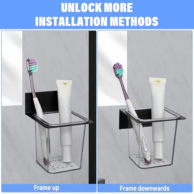 4 Pcs Clear Plastic Toothbrush Holder, Wall Mounted Metal Bracket Bathroom Organizer Set for Toothpaste, Brushes, Razor, Shower Accessories
