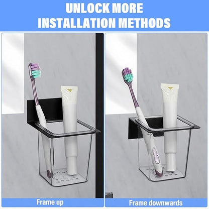 4 Pcs Clear Plastic Toothbrush Holder, Wall Mounted Metal Bracket Bathroom Organizer Set for Toothpaste, Brushes, Razor, Shower Accessories