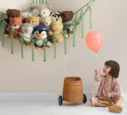 Stuffed Animal Hammock Corner Net for Toys Storage Hanging Stuff Animal Organizer Holder Matcha Green Room Bedroom Nursery Decor Organization
