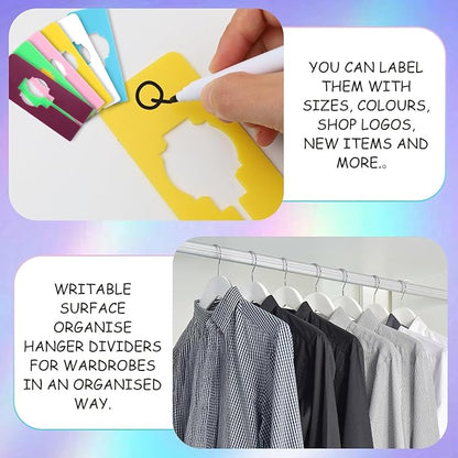 9 PCS Closet Rack Dividers for Hanging Clothes - 8 Color Plastic Rack Size Dividers with Writable Labels, Rectangular Reusable Closet Separators Closets Labels Divider for Closets, Retail, Wardrobe